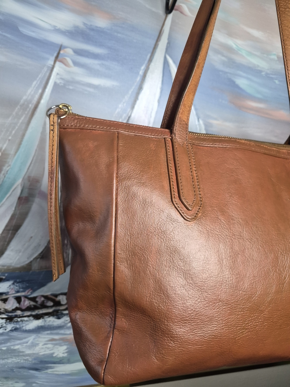 Fossil Cognac Leather Shoulder Tote - Picture 2 of 6